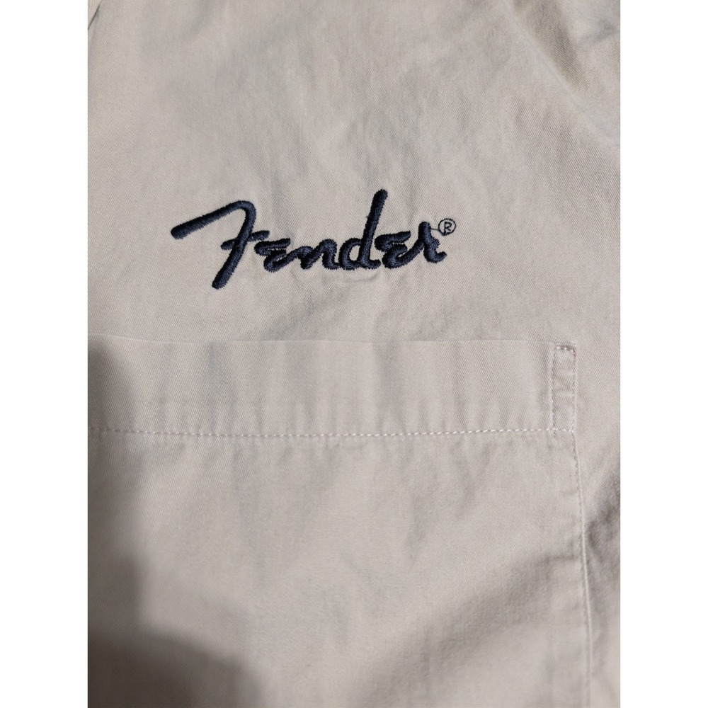 Fender Embroidered Logo Button Down Shirt Tan Khaki Mens L Approx - Picture 4 of 9